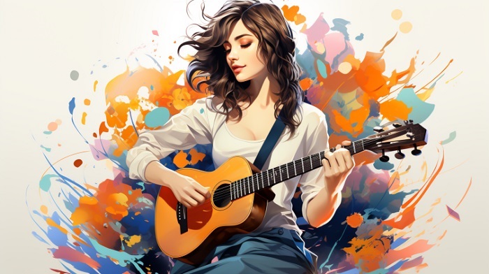 beautiful girl playing guitar
