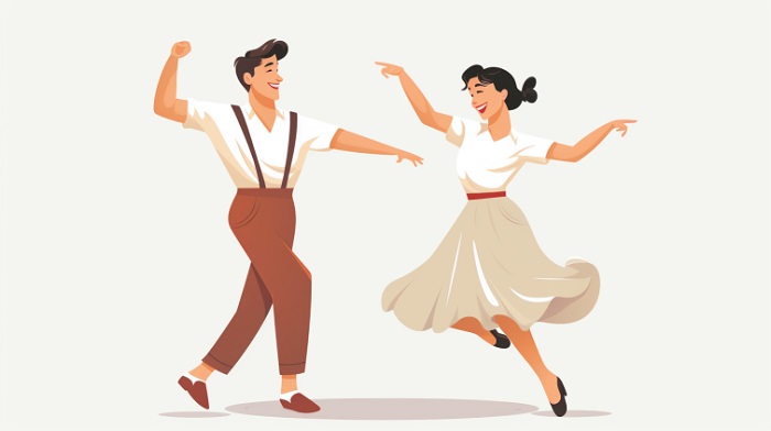 happy girl and boy dancing together