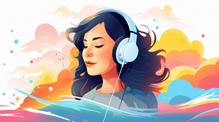 happy girl listen to music with headphone