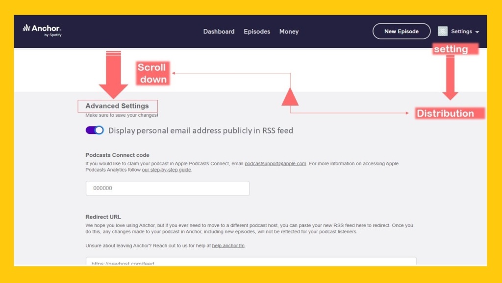 advanced setting on anchor  - Spotify podcast - How to Spotify