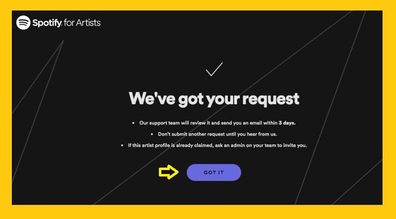 we've got your request for Spotify for an artist  