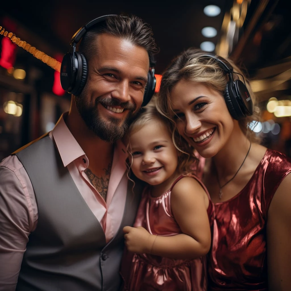 happy family listen to music