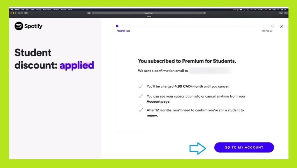 applied student discount Spotify