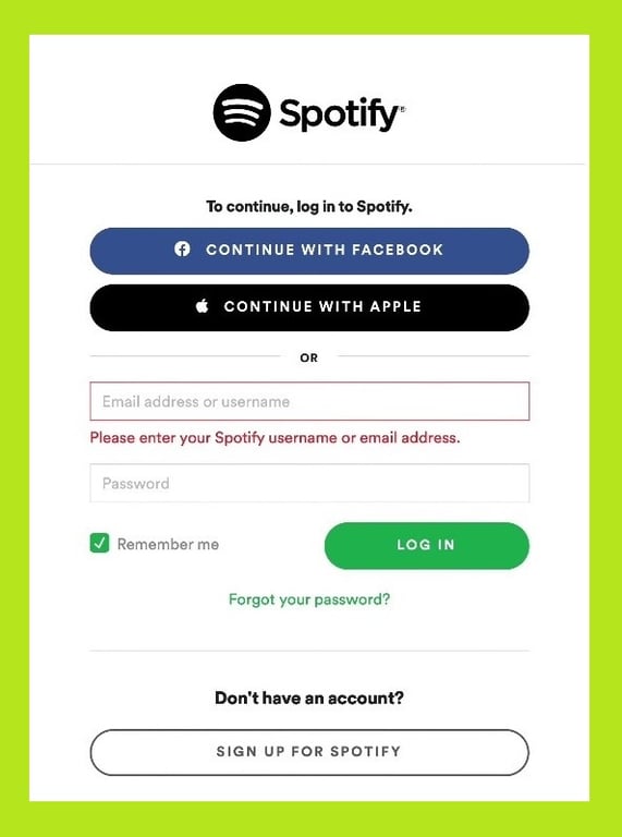 Facebook login - sign up on Spotify - how to Spotify 